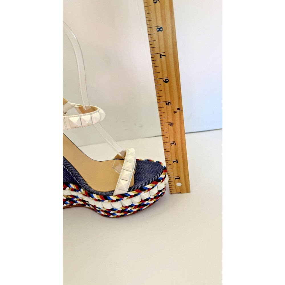 Christian Louboutin Cataclou Espadrille Sandals Red White Blue Denim Size 37 / 7 - Picture 6 of 15